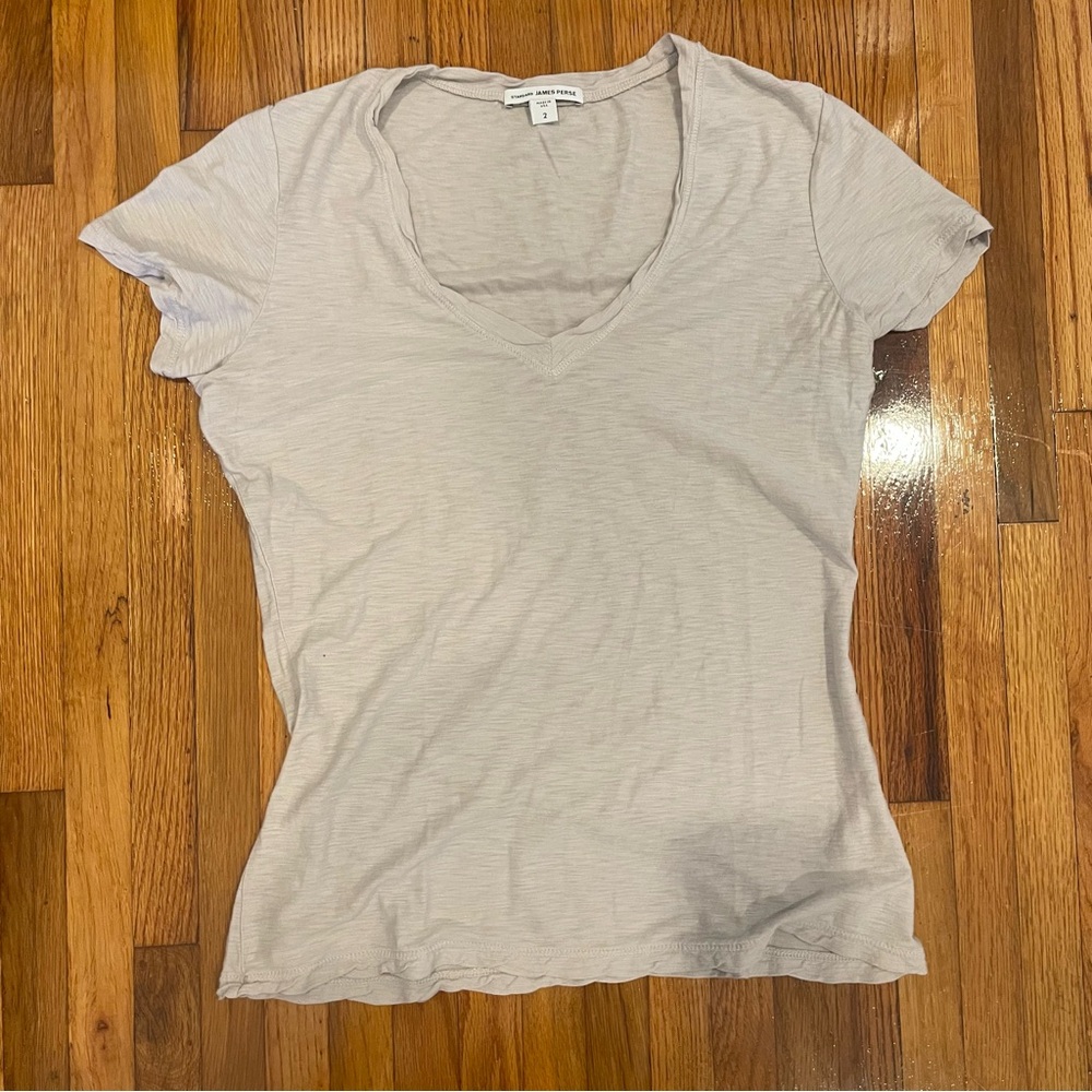 James Perse Gray Fitted Short Sleeve Tee Light Grey Size 2